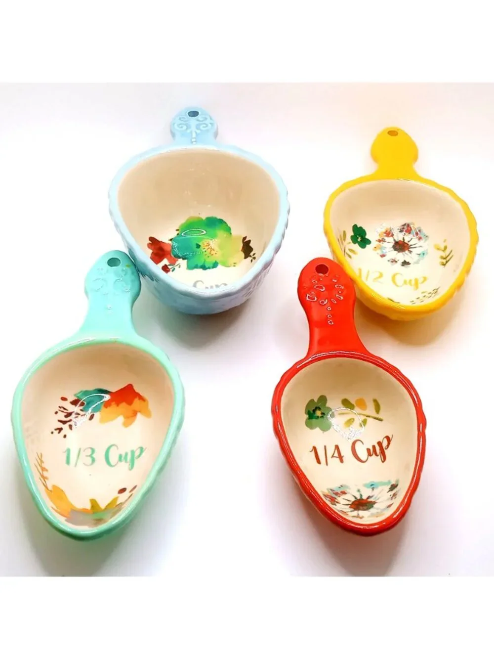Pioneer Woman Willow Stoneware Measuring Spoon Scoop Set 4 Floral Kitchen Decor